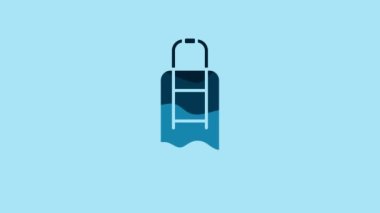 Blue Suitcase for travel icon isolated on blue background. Traveling baggage sign. Travel luggage icon. 4K Video motion graphic animation.