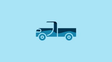 Blue Pickup truck icon isolated on blue background. 4K Video motion graphic animation.