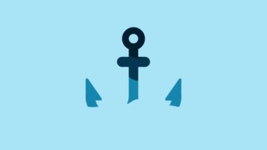 Blue Anchor icon isolated on blue background. 4K Video motion graphic animation.