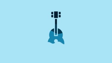 Blue Guitar icon isolated on blue background. Acoustic guitar. String musical instrument. 4K Video motion graphic animation.