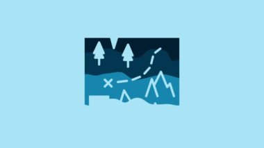 Blue Folded map with location marker icon isolated on blue background. 4K Video motion graphic animation.