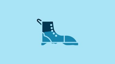 Blue Hiking boot icon isolated on blue background. 4K Video motion graphic animation.