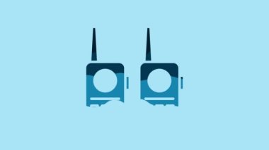 Blue Walkie talkie icon isolated on blue background. Portable radio transmitter icon. Radio transceiver sign. 4K Video motion graphic animation.