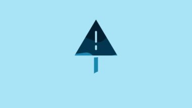 Blue Exclamation mark in triangle icon isolated on blue background. Hazard warning sign, careful, attention, danger warning sign. 4K Video motion graphic animation.