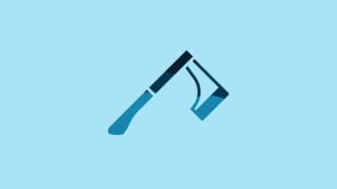 Blue Wooden axe icon isolated on blue background. Lumberjack axe. 4K Video motion graphic animation.