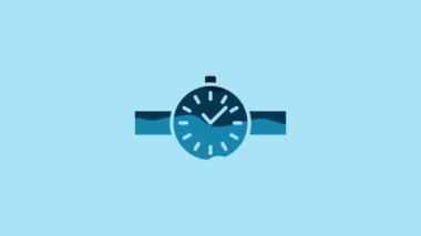 Blue Wrist watch icon isolated on blue background. Wristwatch icon. 4K Video motion graphic animation.
