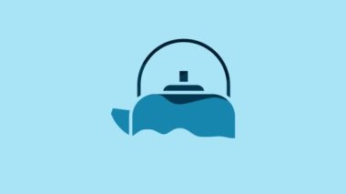 Blue Kettle with handle icon isolated on blue background. Teapot icon. 4K Video motion graphic animation.