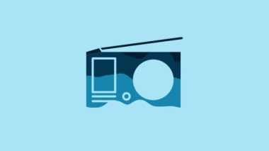 Blue Radio with antenna icon isolated on blue background. 4K Video motion graphic animation.