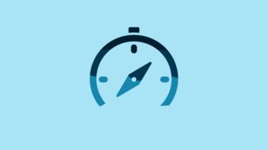 Blue Compass icon isolated on blue background. Windrose navigation symbol. Wind rose sign. 4K Video motion graphic animation.