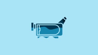 Blue Cinema camera icon isolated on blue background. Video camera. Movie sign. Film projector. 4K Video motion graphic animation.