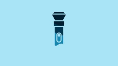 Blue Flashlight icon isolated on blue background. 4K Video motion graphic animation.