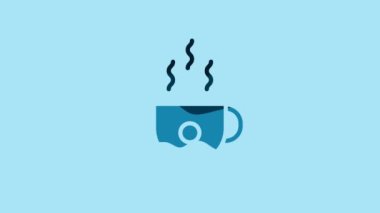 Blue Coffee cup icon isolated on blue background. Tea cup. Hot drink coffee. 4K Video motion graphic animation.