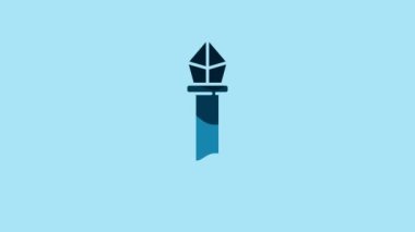 Blue Magic staff icon isolated on blue background. Magic wand, scepter, stick, rod. 4K Video motion graphic animation.