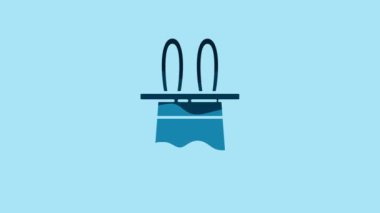 Blue Magician hat and rabbit ears icon isolated on blue background. Magic trick. Mystery entertainment concept. 4K Video motion graphic animation.