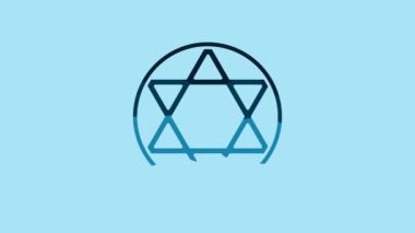 Blue Star of David icon isolated on blue background. Jewish religion symbol. Symbol of Israel. 4K Video motion graphic animation.