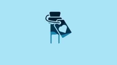 Blue Bottle with love potion icon isolated on blue background. Valentines day symbol. 4K Video motion graphic animation.