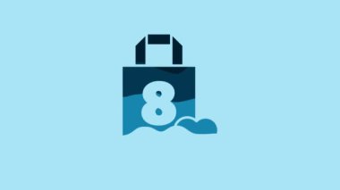 Blue Shopping bag with heart icon isolated on blue background. 8 March. International Happy Women Day. 4K Video motion graphic animation.