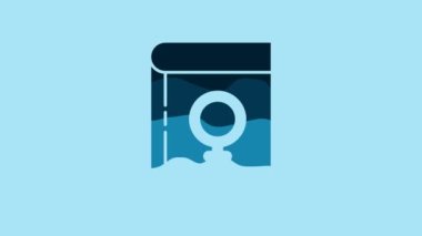 Blue Book about women icon isolated on blue background. 8 March. International Happy Women Day. 4K Video motion graphic animation.