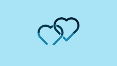 Blue Two Linked Hearts icon isolated on blue background. Romantic symbol linked, join, passion and wedding. Happy Women Day. 4K Video motion graphic animation.
