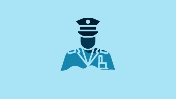 Blue Police Officer Icon Isolated Blue Background Video Motion Graphic — Vídeo de Stock