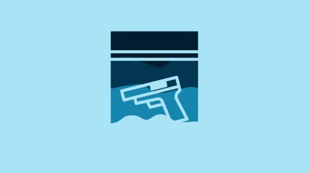 Blue Evidence Bag Pistol Gun Icon Isolated Blue Background Video — Vídeos de Stock