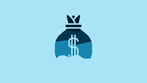 Blue Money Bag Icon Isolated Blue Background Dollar Usd Symbol — Vídeo de stock