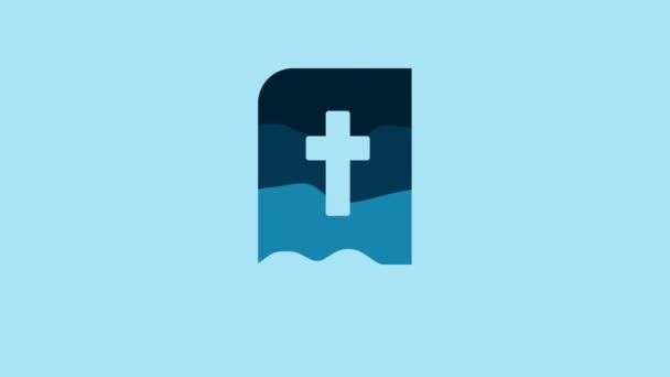 Blue Holy Bible Book Icon Isolated Blue Background Video Motion — Stock video