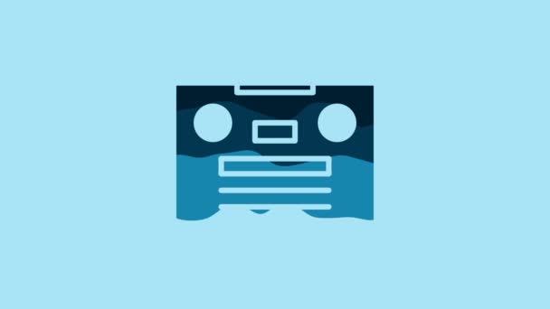 Blue Retro Audio Cassette Tape Icon Isolated Blue Background Video — Vídeos de Stock
