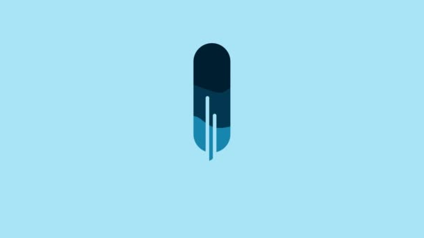 Blue Feather Pen Icon Isolated Blue Background Video Motion Graphic — ストック動画