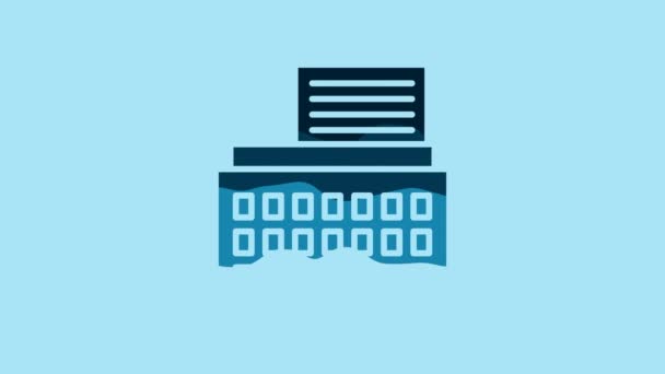 Blue Retro Typewriter Paper Sheet Icon Isolated Blue Background Video — Wideo stockowe