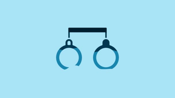 Blue Handcuffs Icon Isolated Blue Background Video Motion Graphic Animation — Αρχείο Βίντεο