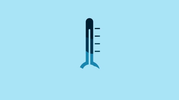 蓝色气象学温度计测量蓝色背景上孤立的图标 显示炎热或寒冷天气的温度计设备 4K视频运动图形动画 — 图库视频影像