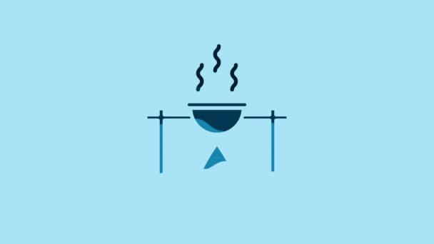 Blue Campfire Pot Icon Isolated Blue Background Fire Camping Cooking — Stock Video