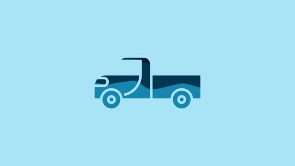 Blue Pickup Truck Icon Isolated Blue Background Video Motion Graphic — стоковое видео