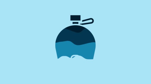 青の背景に隔離された青のカノテンウォーターボトルアイコン 観光フラスコのアイコン キャンペーンで水の使用のジャー 4Kビデオモーショングラフィックアニメーション — ストック動画