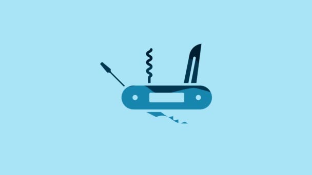 Blue Swiss Army Knife Icon Isolated Blue Background Multi Tool — Stock Video