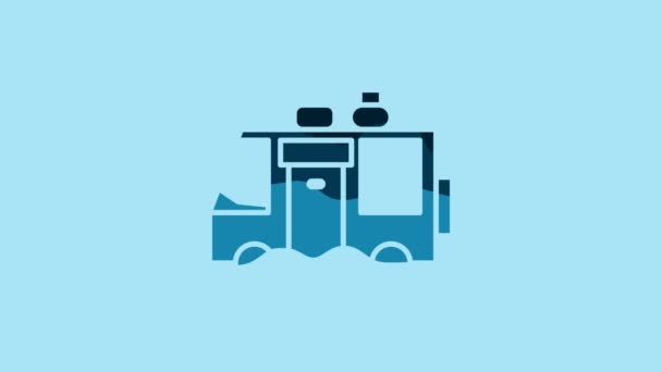 Blue Camping Trailer Icon Isolated Blue Background Travel Mobile Home — Stockvideo