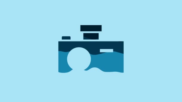 Синий Значок Фотокамеры Синем Фоне Значок Фотокамеры Видеографическая Анимация — стоковое видео