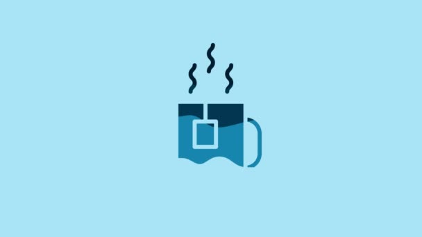 Blue Cup Tea Tea Bag Icon Isolated Blue Background Video — Video Stock