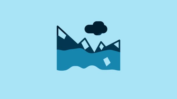 青い山のアイコンは青の背景に隔離されています 勝利や成功の概念の象徴 4Kビデオモーショングラフィックアニメーション — ストック動画