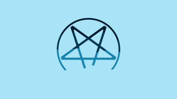 Blue Pentagram Circle Icon Isolated Blue Background Magic Occult Star — 图库视频影像