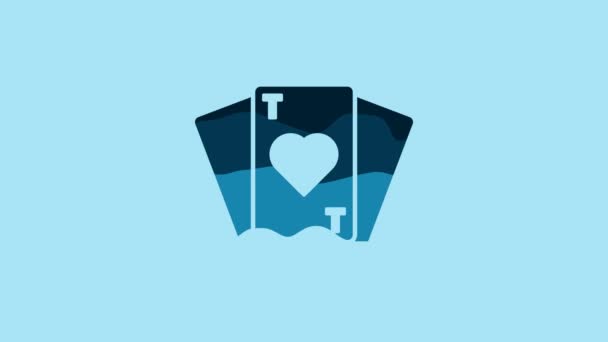 Blue Playing Cards Icon Isolated Blue Background Casino Gambling Video — Video Stock