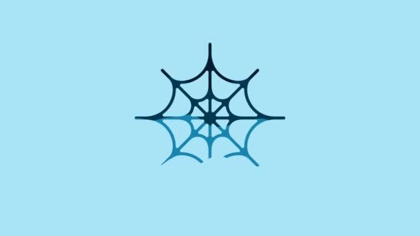 青色の背景に隔離されたブルースパイダーのウェブアイコン コブのサインだ ハッピーハロウィンパーティー 4Kビデオモーショングラフィックアニメーション — ストック動画