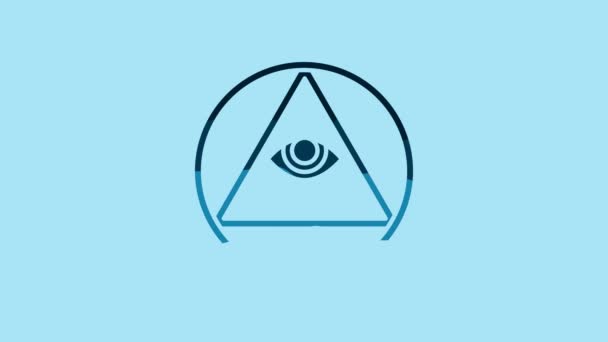 Blue Masons Symbol All Seeing Eye God Icon Isolated Blue — стоковое видео