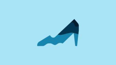 Blue Woman shoe with high heel icon isolated on blue background. 8 March. International Happy Women Day. 4K Video motion graphic animation.