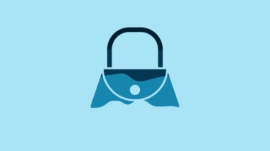 Blue Handbag icon isolated on blue background. Female handbag sign. Glamour casual baggage symbol. 4K Video motion graphic animation.