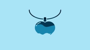 Blue Necklace with heart shaped pendant icon isolated on blue background. Jewellery decoration. International Happy Women Day. 4K Video motion graphic animation.
