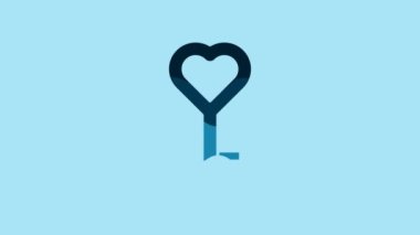 Blue Key in heart shape icon isolated on blue background. 8 March. International Happy Women Day. 4K Video motion graphic animation.