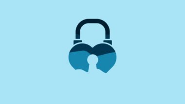Blue Castle in the shape of a heart icon isolated on blue background. Love symbol and keyhole sign. 8 March. Happy Women Day. 4K Video motion graphic animation.