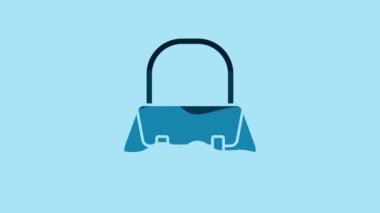 Blue Handbag icon isolated on blue background. Female handbag sign. Glamour casual baggage symbol. 4K Video motion graphic animation.